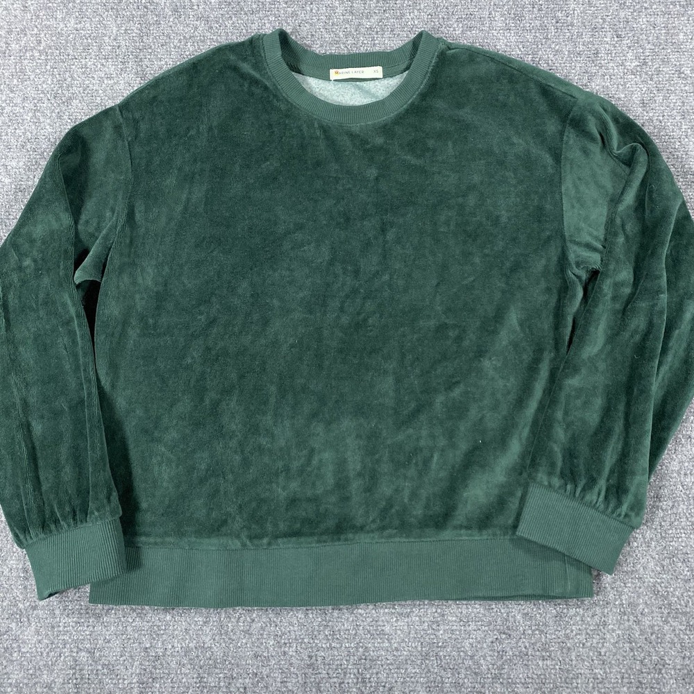 Marine‎ Layer Velour Sweatshirt Womens XS Green Pullover Crewneck